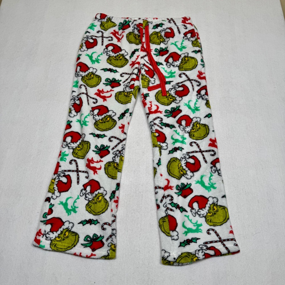Dr. Seuss The Grinch Christmas Plush Fleece Pajama Pants White Green Mens Medium